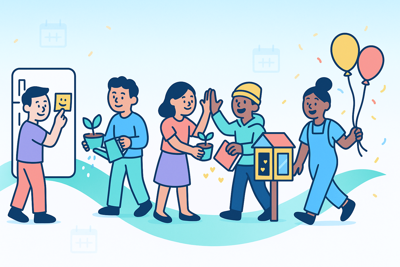 团队成员一起传播幸福的插图